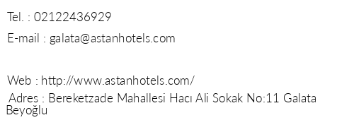 Astan Hotel Taksim telefon numaralar, faks, e-mail, posta adresi ve iletiim bilgileri